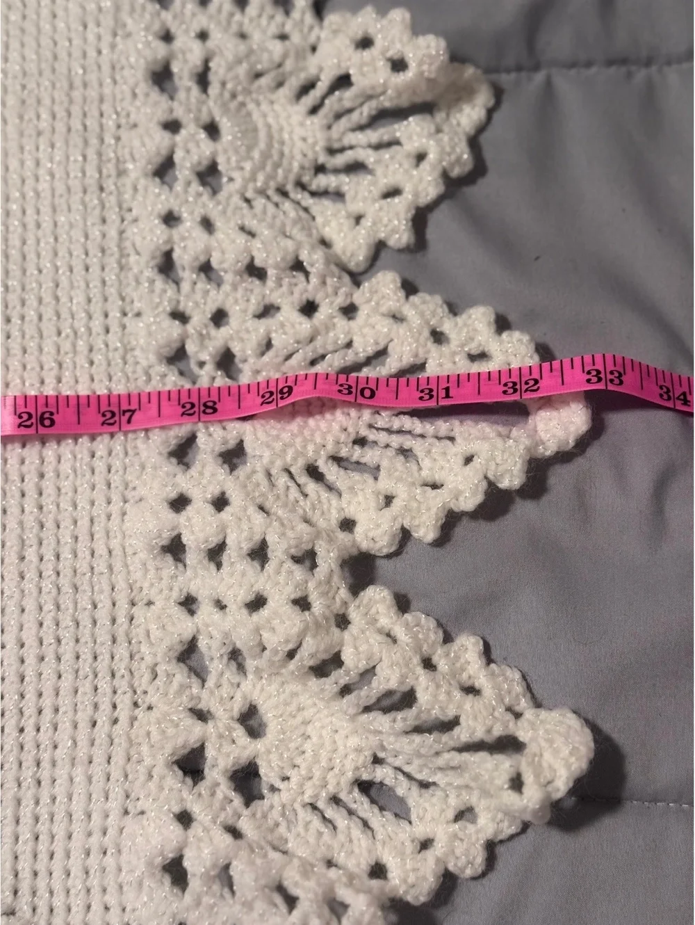 Handmade Crocheted Baby Blanket White Square Afghan 32x33 Lace Shell Border